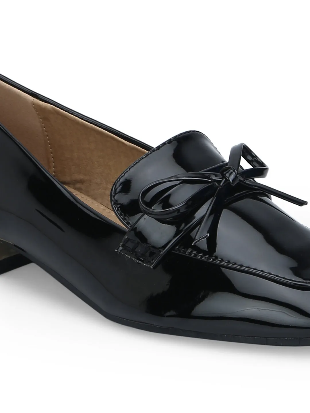 Black PU Bow Loafer Flats