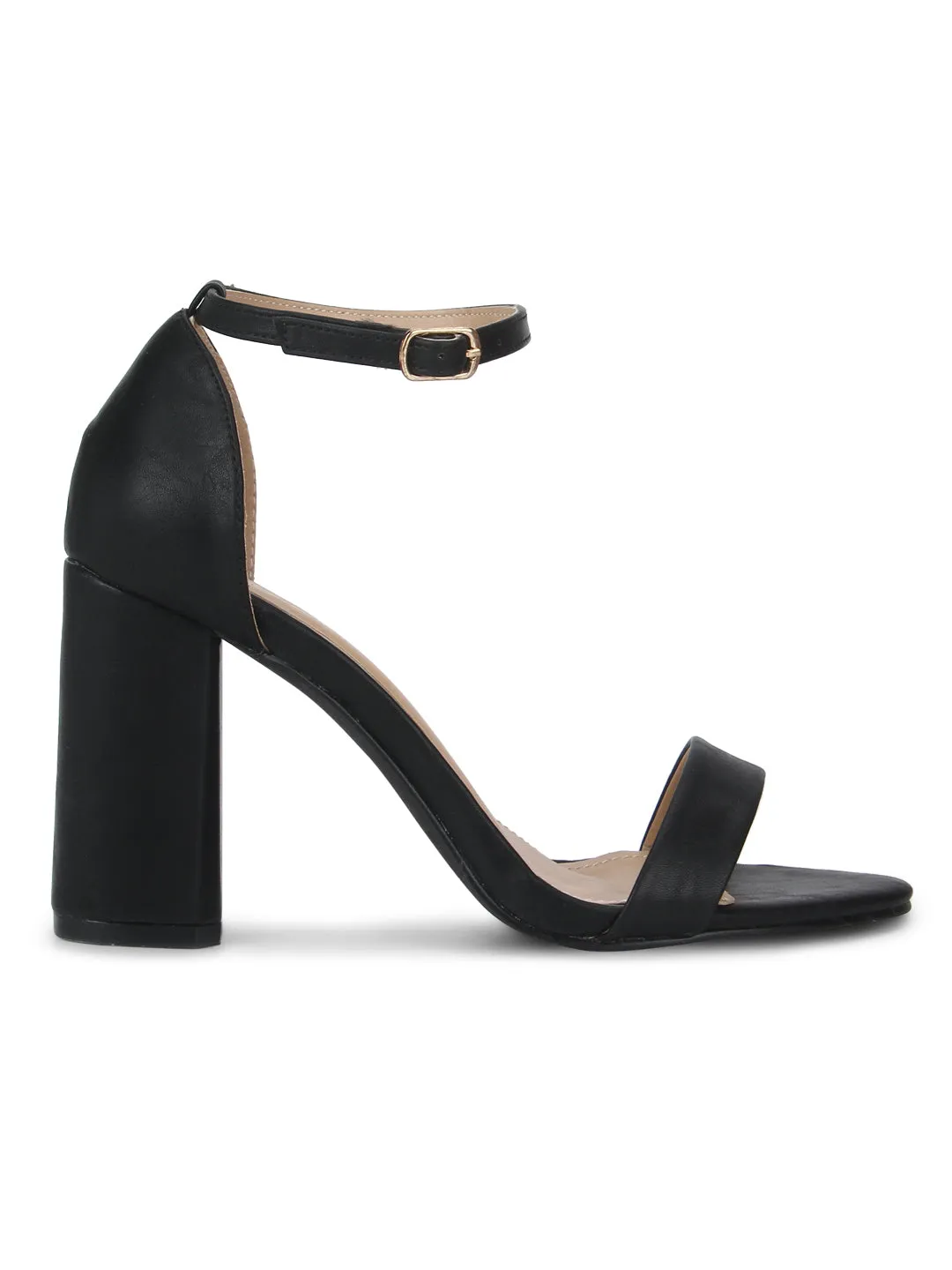 Black PU with Ankle Strap Block Heels