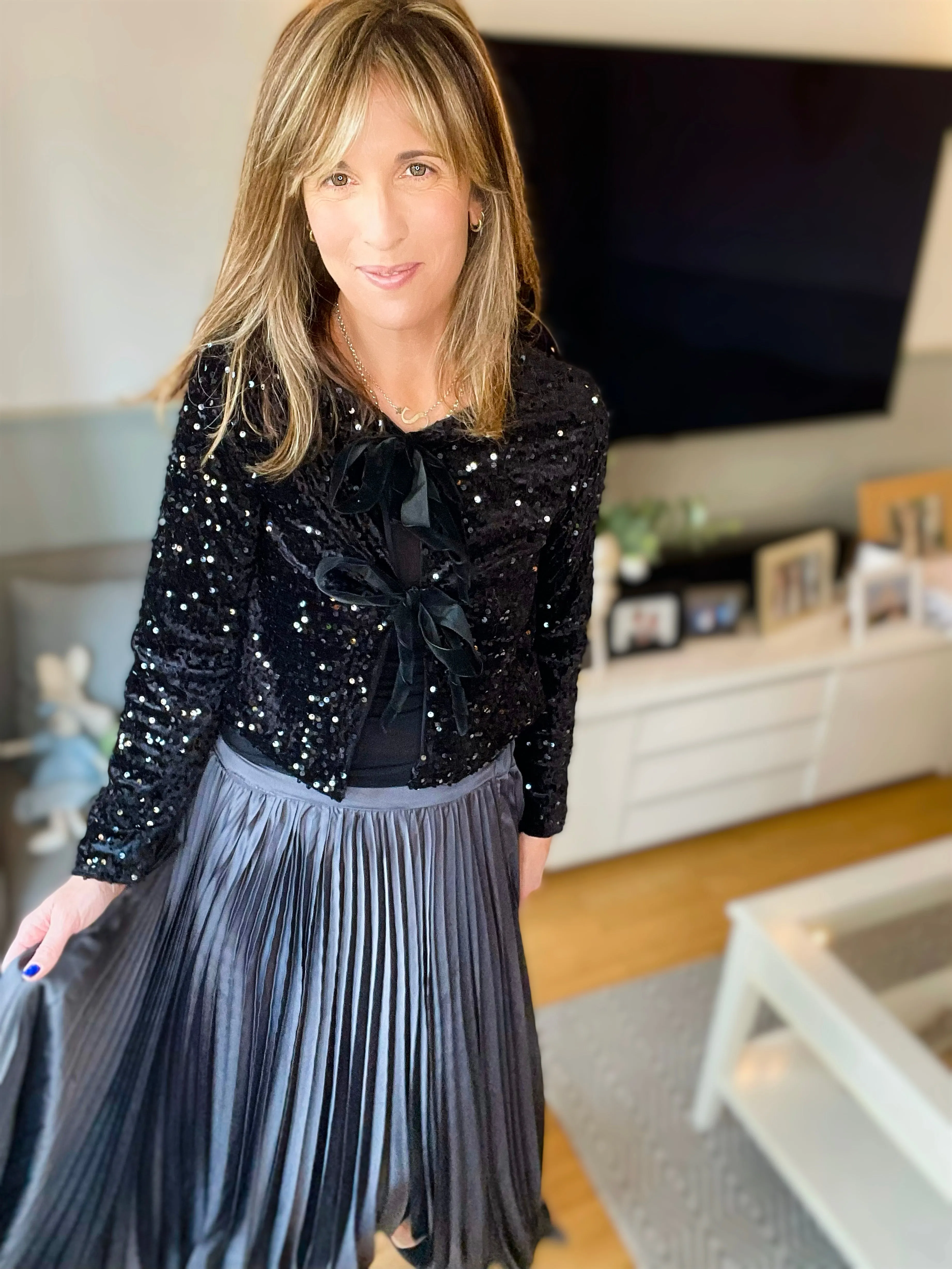 Black Sequin Tie Jacket