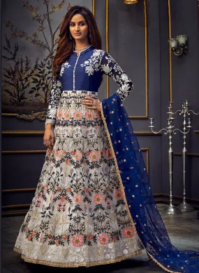 Blue Floral Embroidered Anarkali Suit