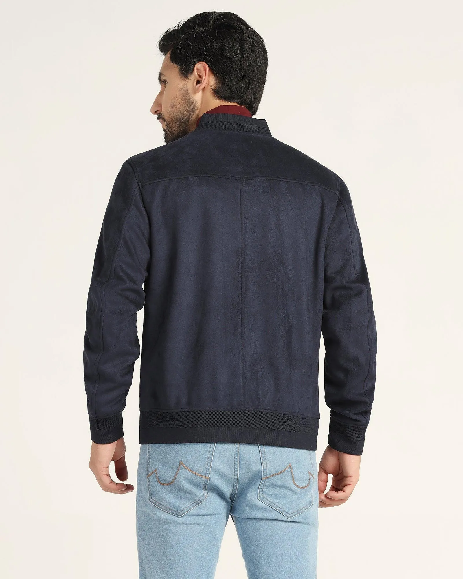 Bomber Navy Solid Zipper Jacket - Raul