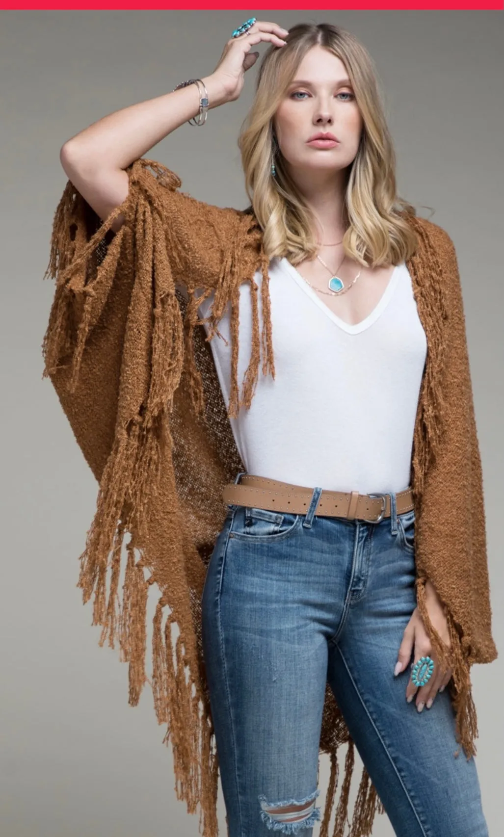 Boucle Knit Tassel Cardigsn