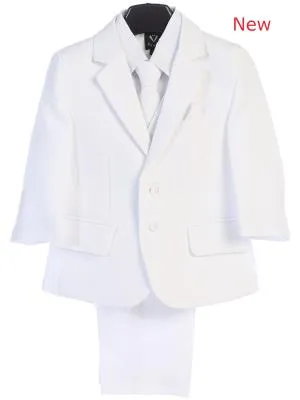 Boys White   Suits 5 pc Jacket Suit LNK3582