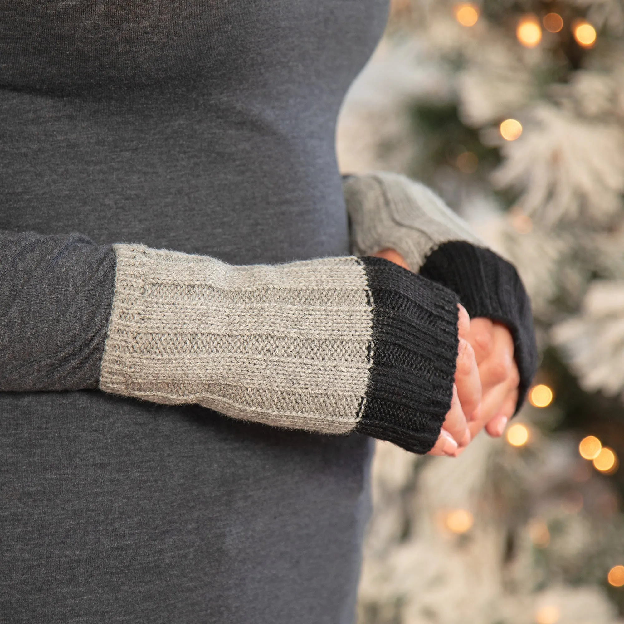 Braided Two-Toned Baby Alpaca Fingerless Mittens