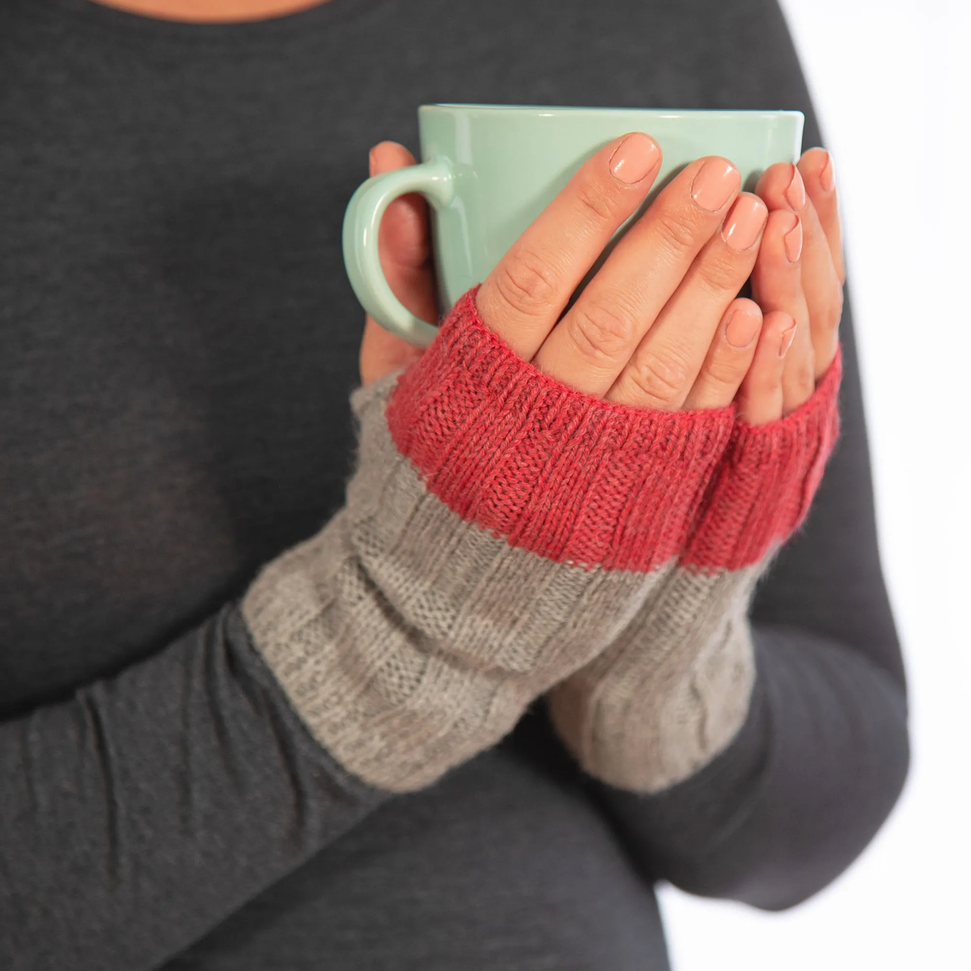 Braided Two-Toned Baby Alpaca Fingerless Mittens