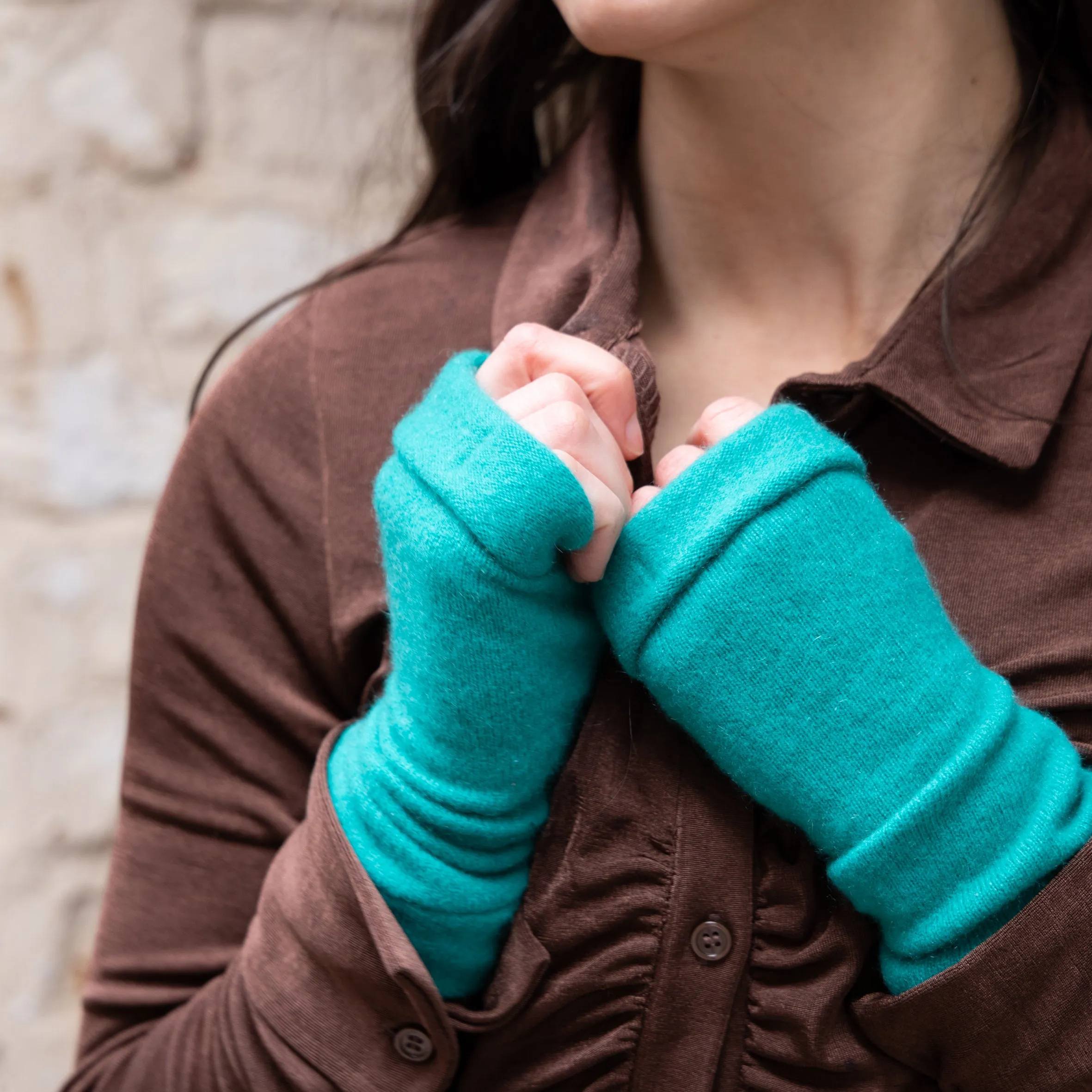 Bright Green Cashmere Fingerless Gloves