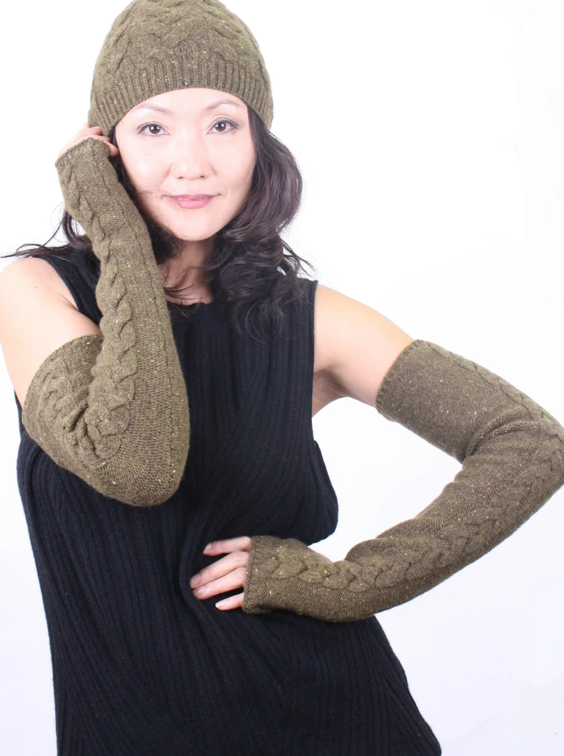 Cable-Knit Long Fingerless