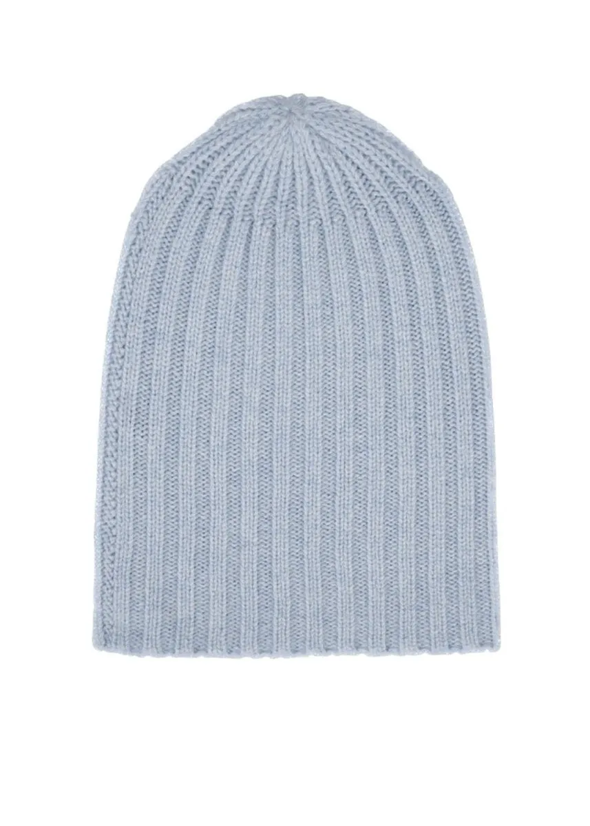 Cashmere Alex Rib Beanie in Pale Blue Marle