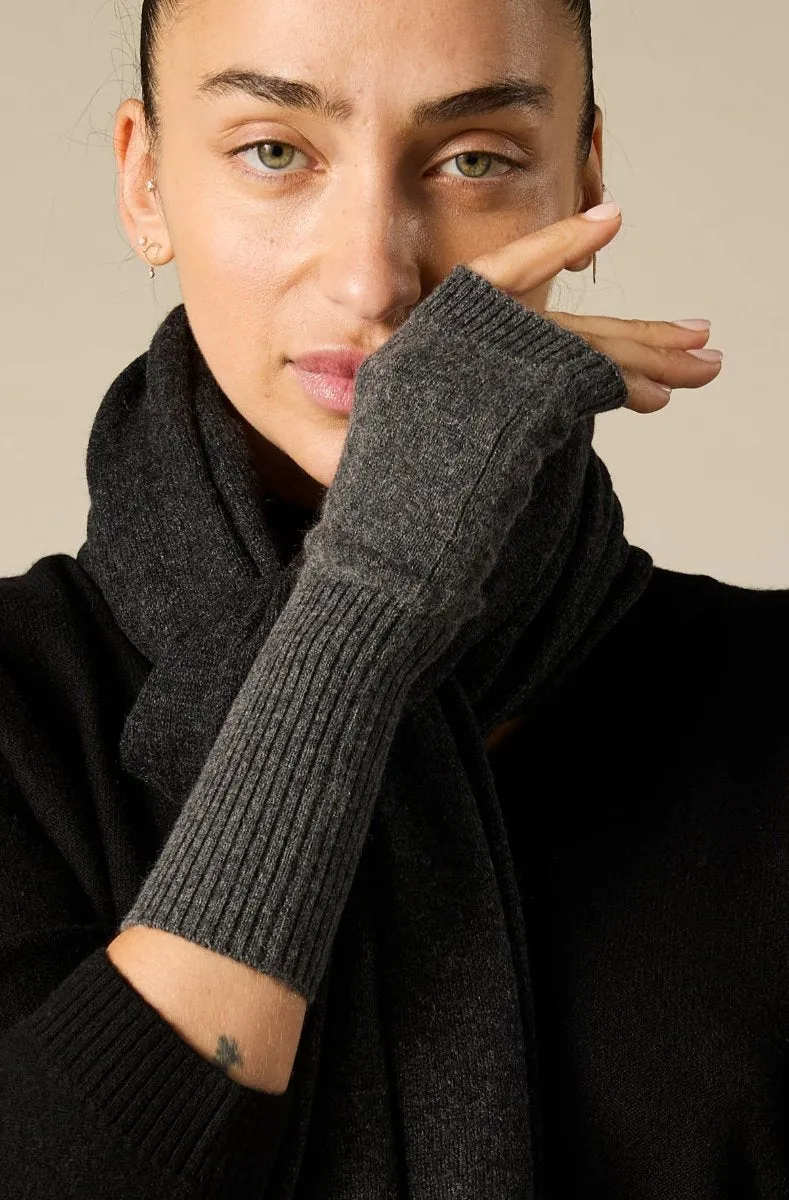 Cashmere Fingerless Gloves in Charcoal Marle Grey