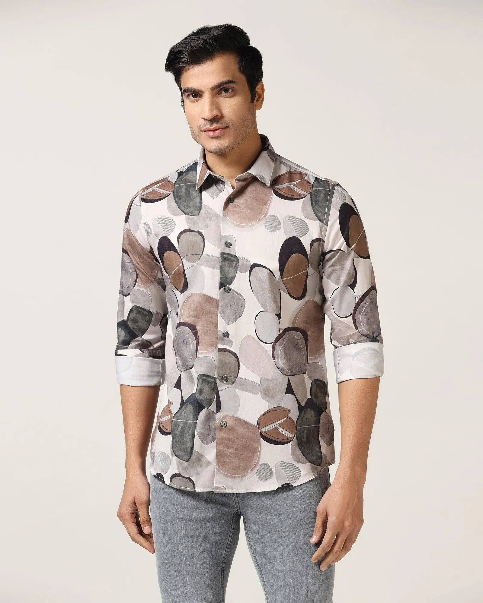 Casual Beige Printed Shirt - Bobin