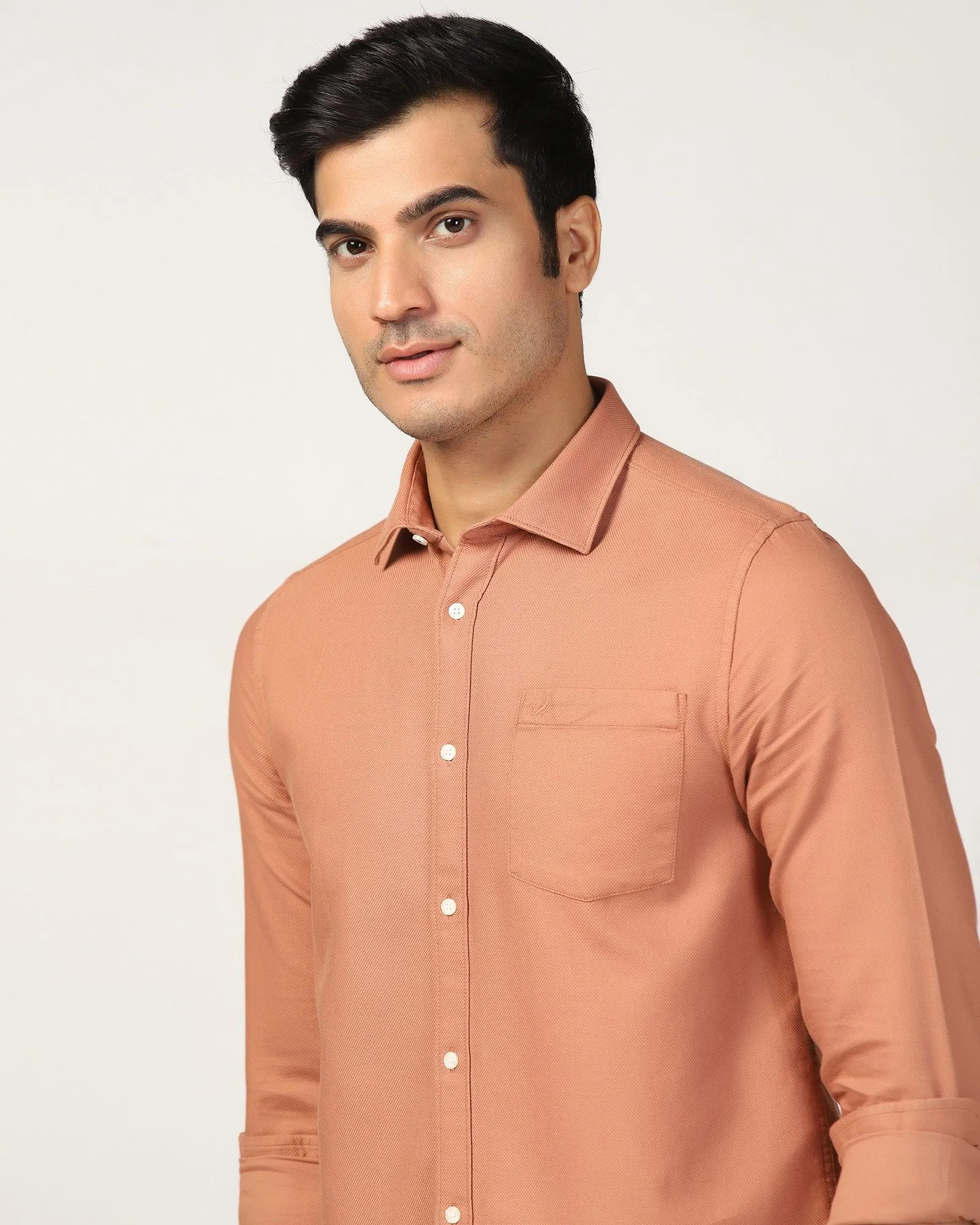 Casual Brown Textured Shirt - Caty