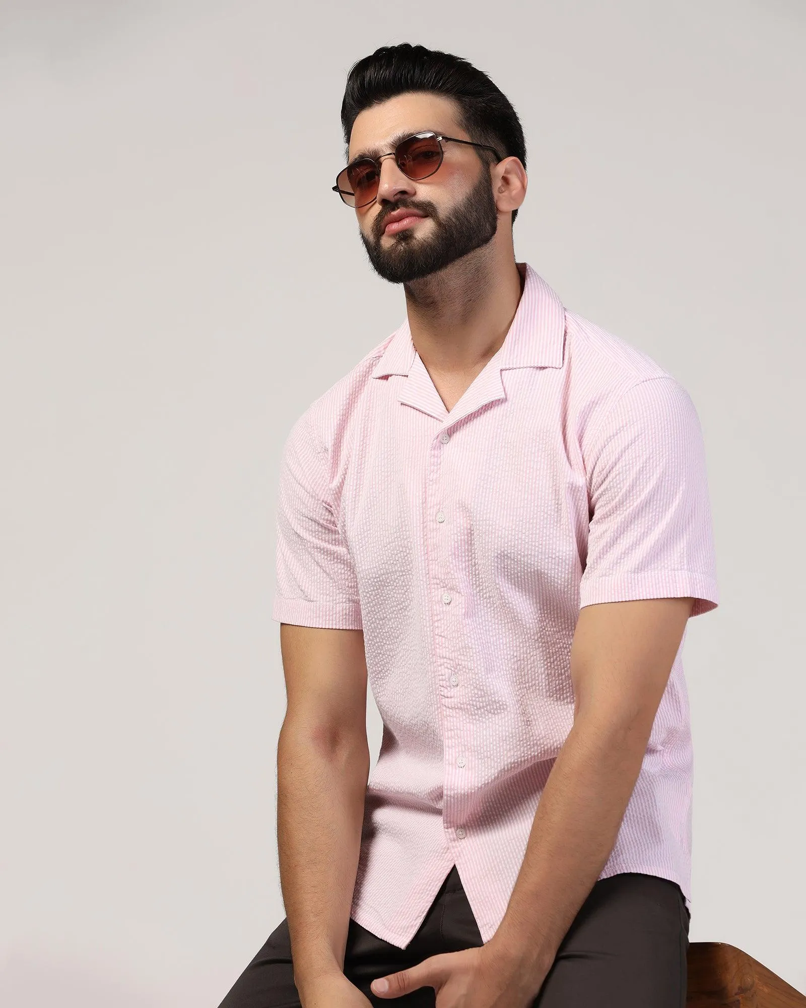 Casual Half Sleeve Pink Textured Shirt - Jaffy