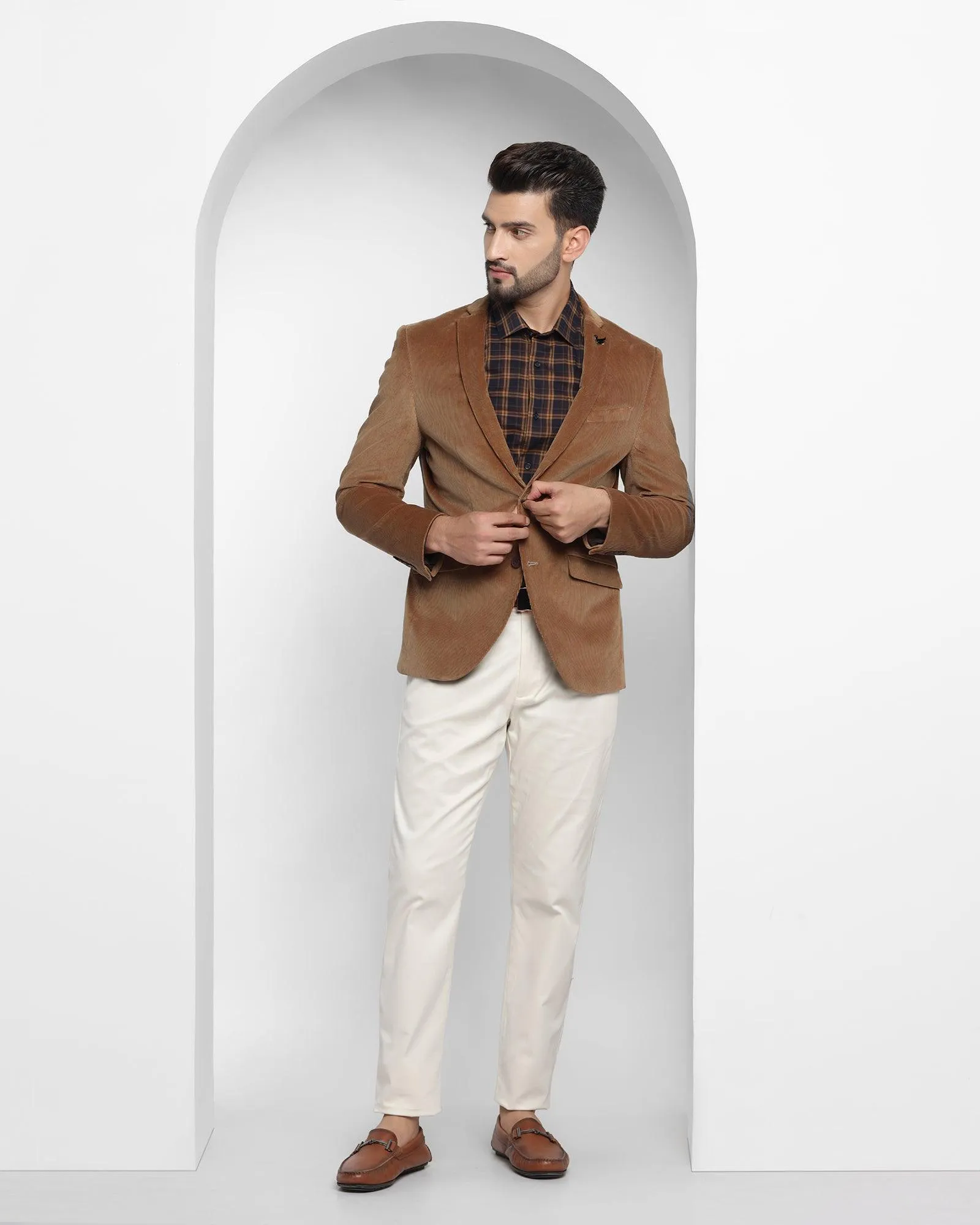 Casual Khaki Textured Blazer - Elzer