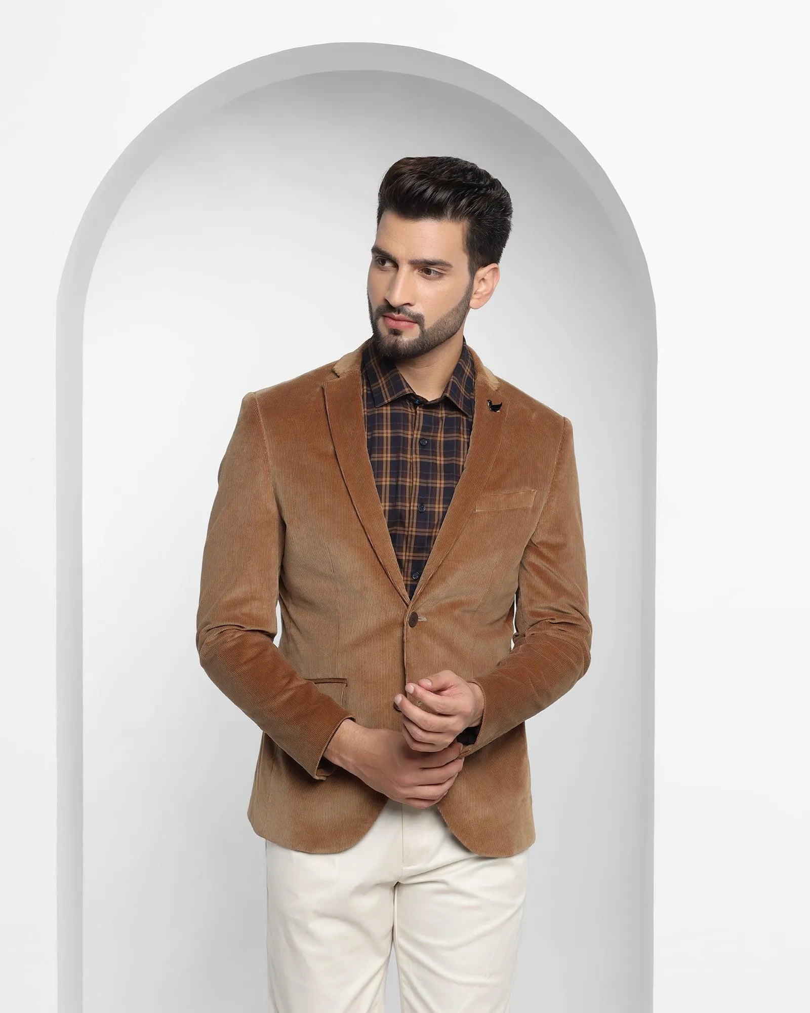 Casual Khaki Textured Blazer - Elzer