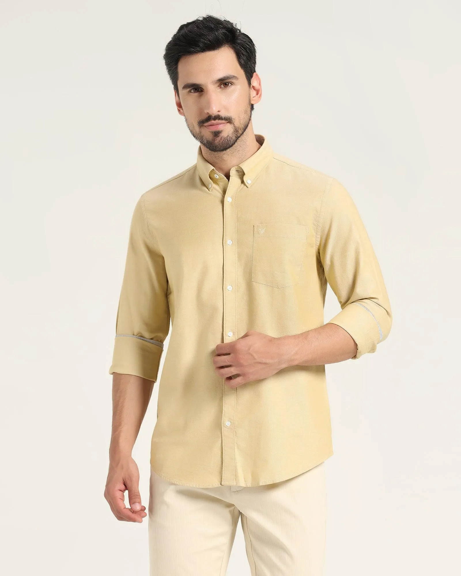 Casual Ochre Solid Shirt - Ronic