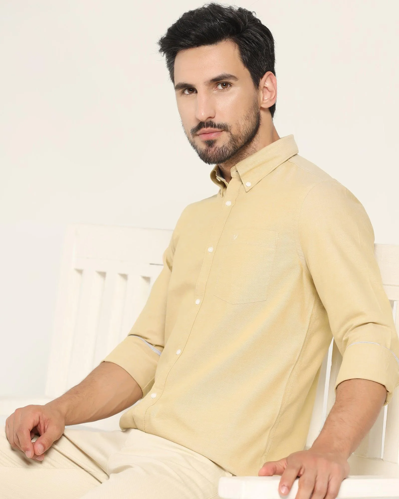 Casual Ochre Solid Shirt - Ronic