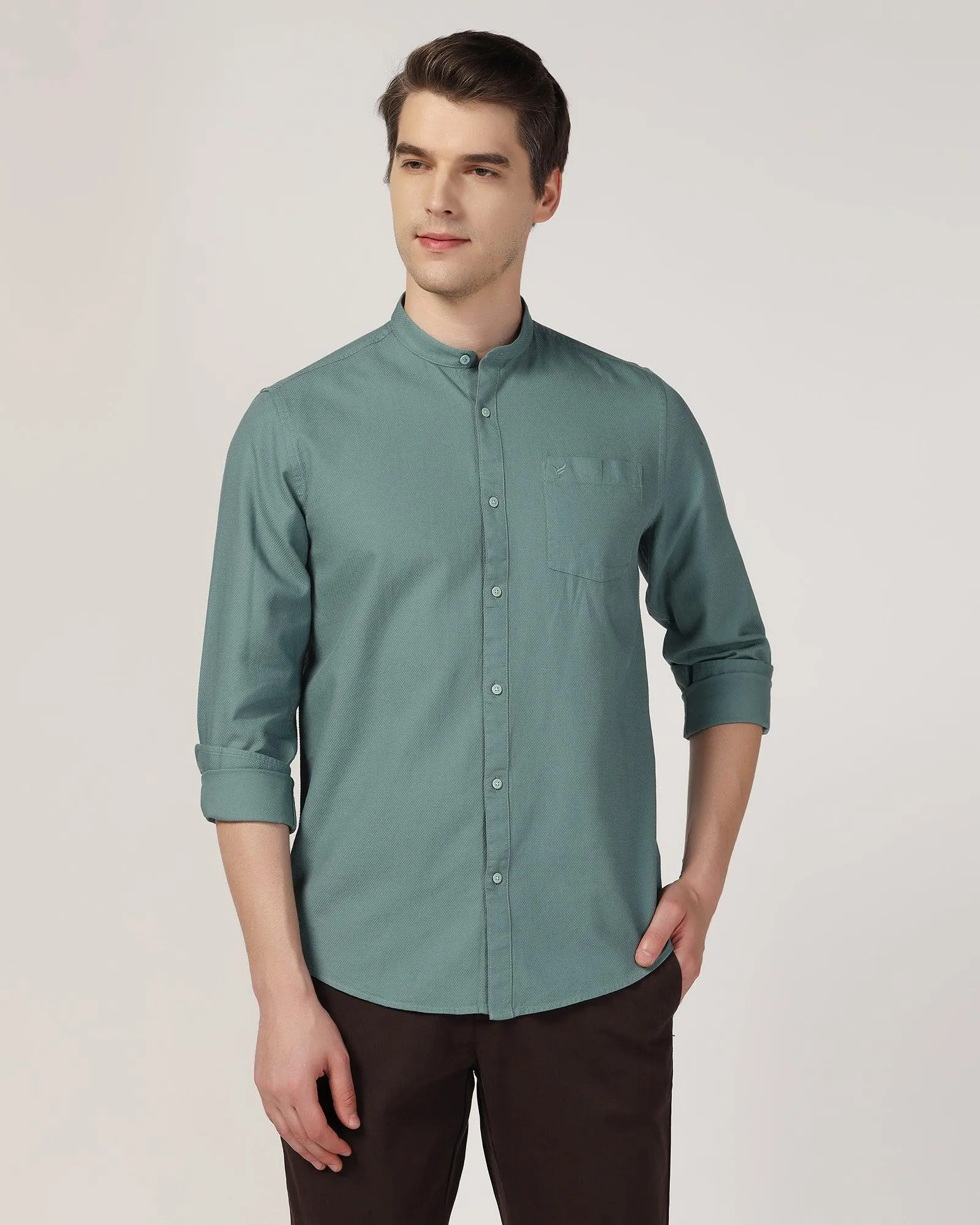 Casual Olive Textured Shirt - Jolt