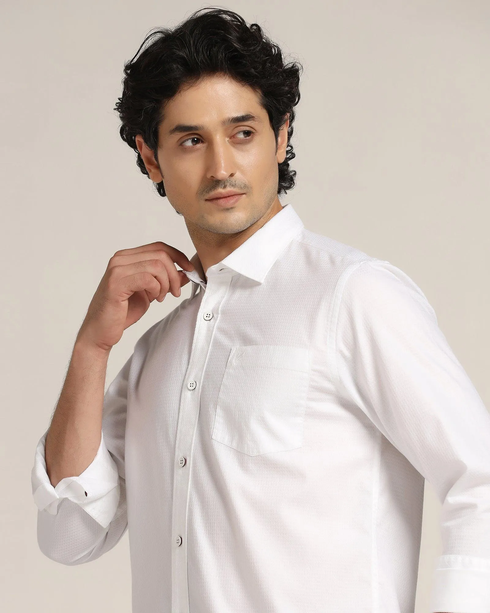 Casual White Textured Shirt - Siri