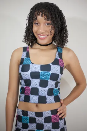 'Chez Chex' Smooth Crochet Print Crop Top