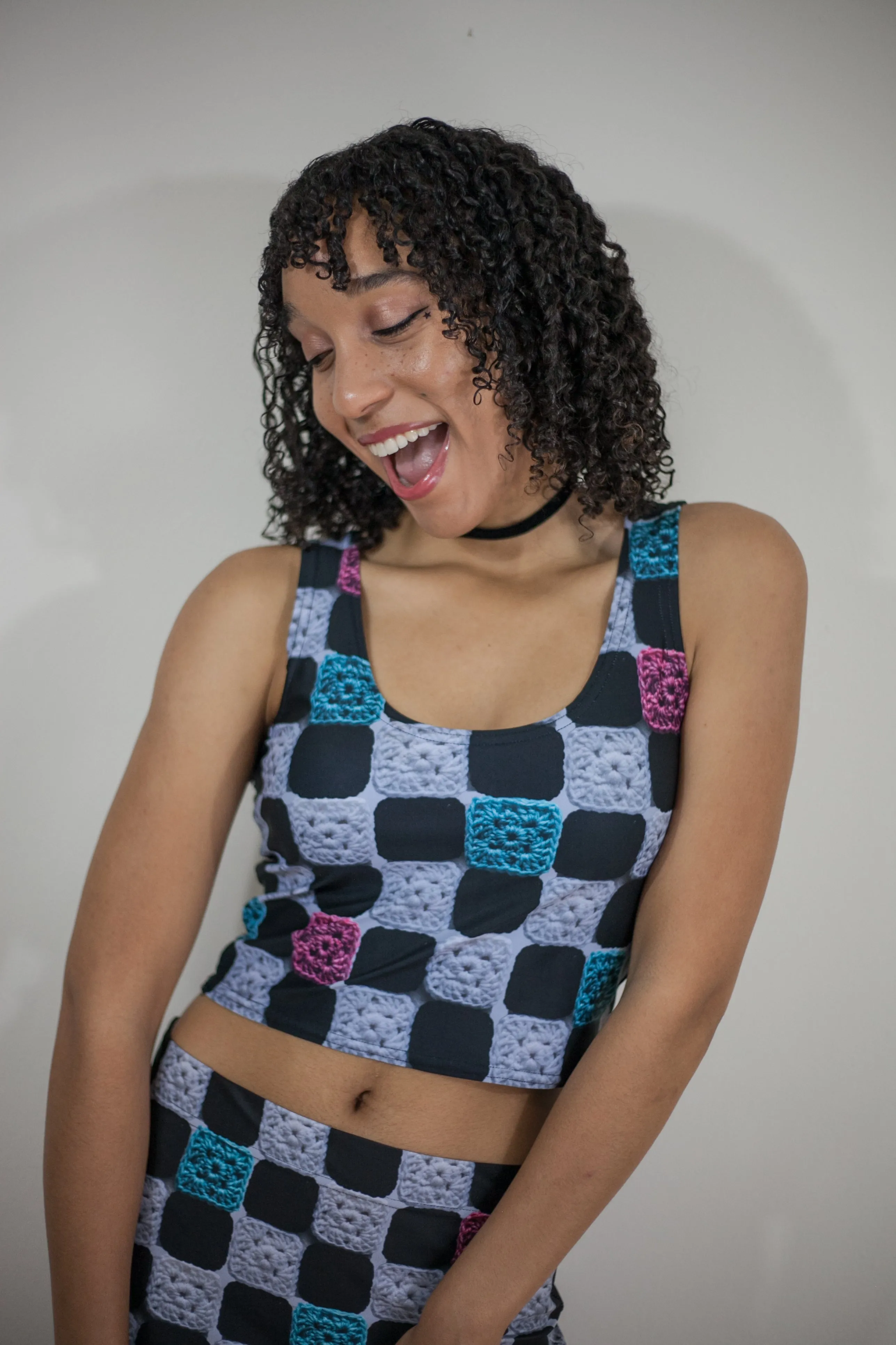 'Chez Chex' Smooth Crochet Print Crop Top