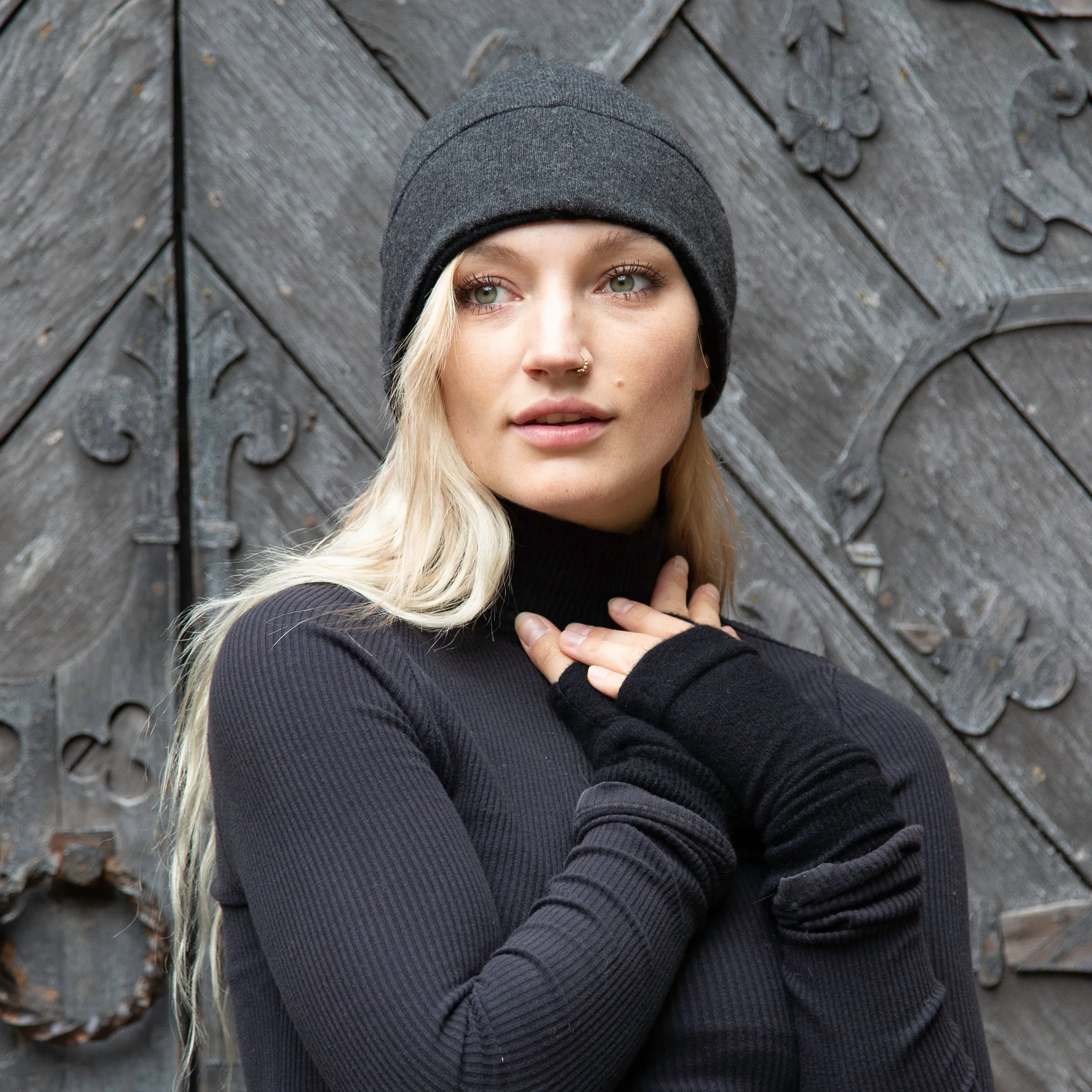 Classic Black Cashmere Fingerless Gloves