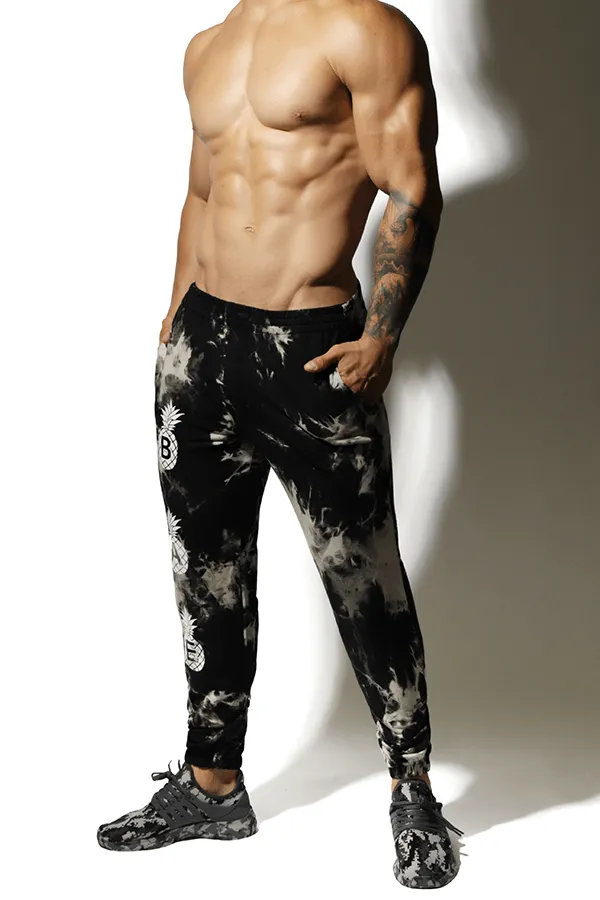 Classic Tapered Ankle Joggers - Black Tie Dye with Pineapple Print