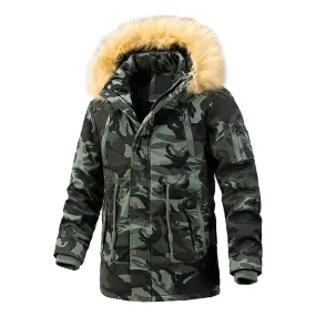 Cloudstyle Men Camouflage Cotton Coat Hooded Thick Long Winter Cozy Warm