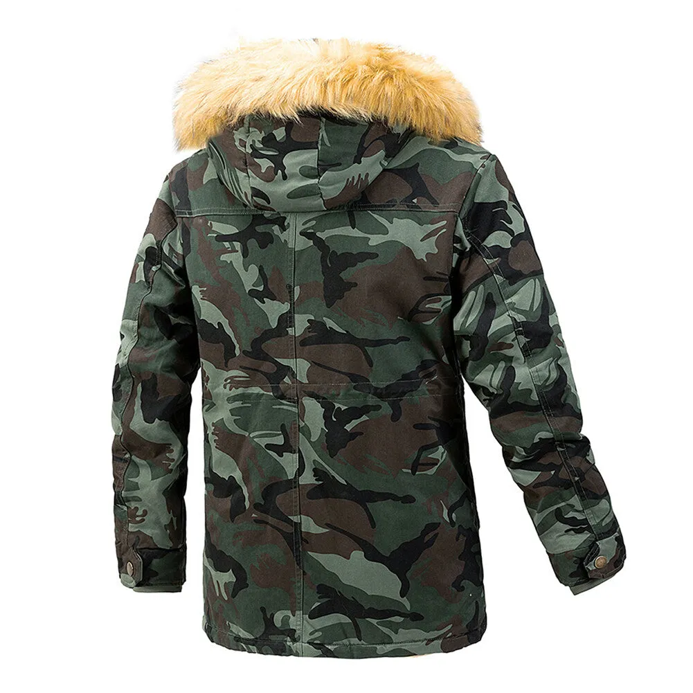 Cloudstyle Men Camouflage Cotton Coat Hooded Thick Long Winter Cozy Warm