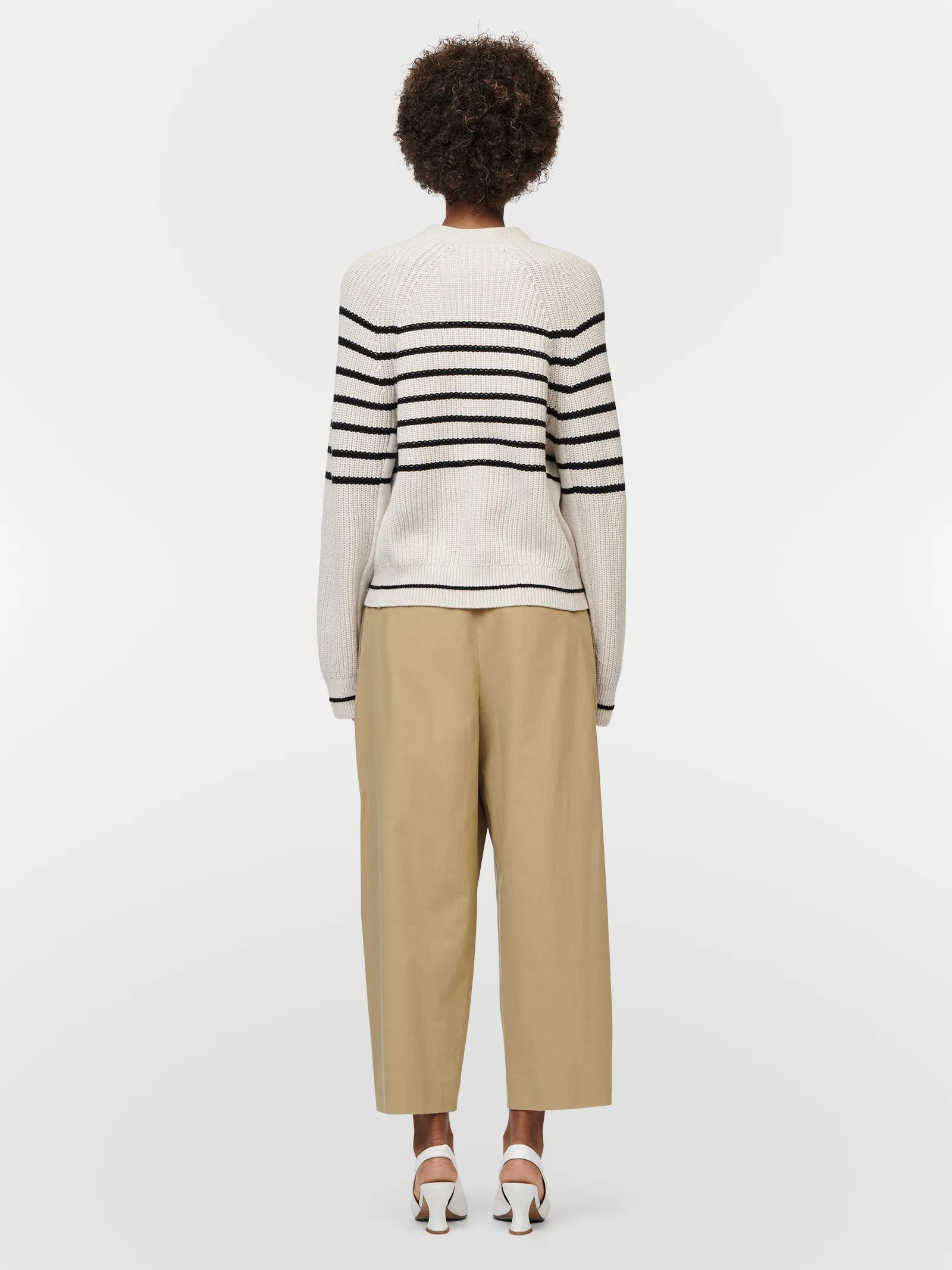 Cocoon Split Sleeve Cardigan in Crema w/ Black Stripe