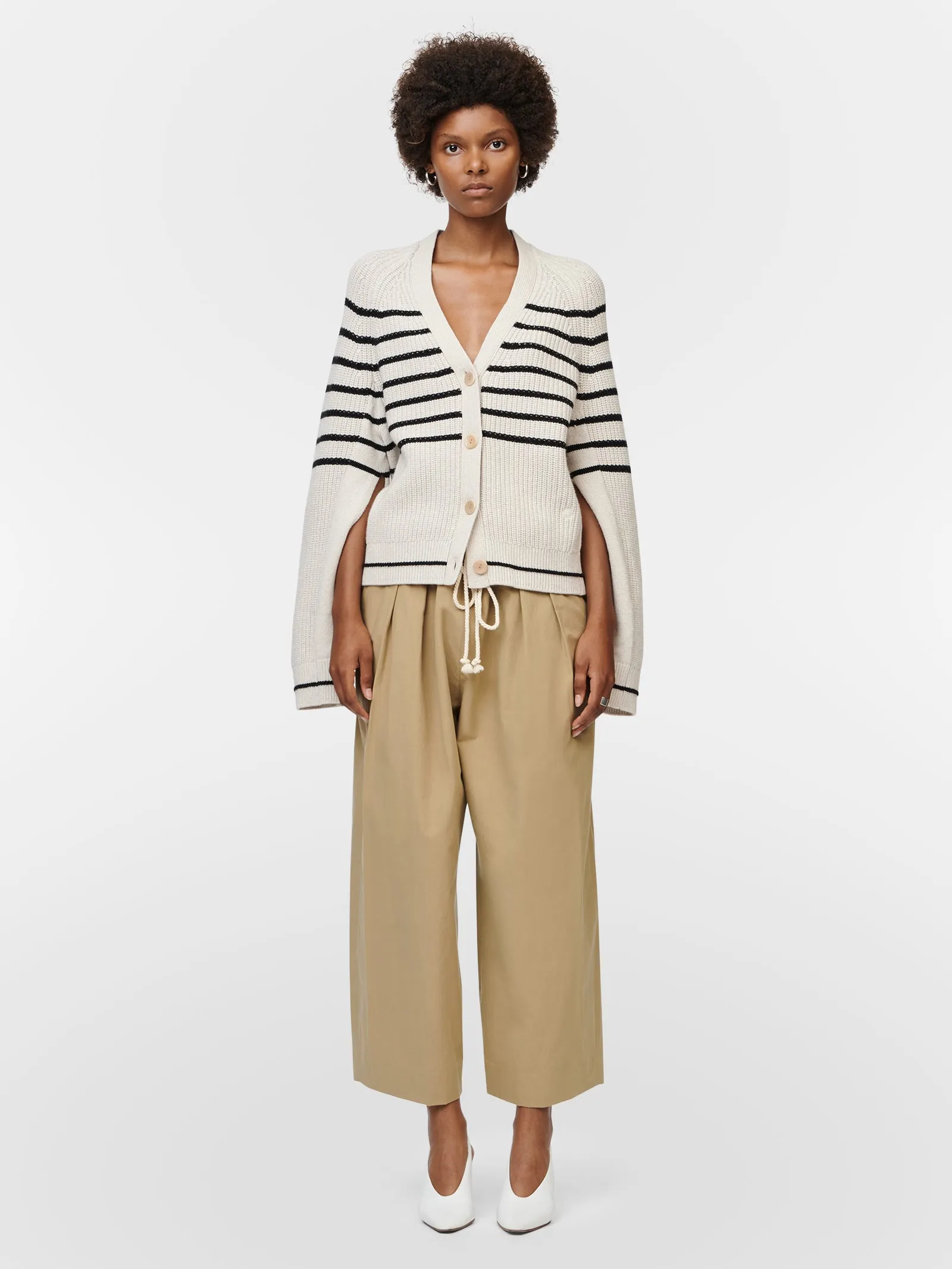 Cocoon Split Sleeve Cardigan in Crema w/ Black Stripe