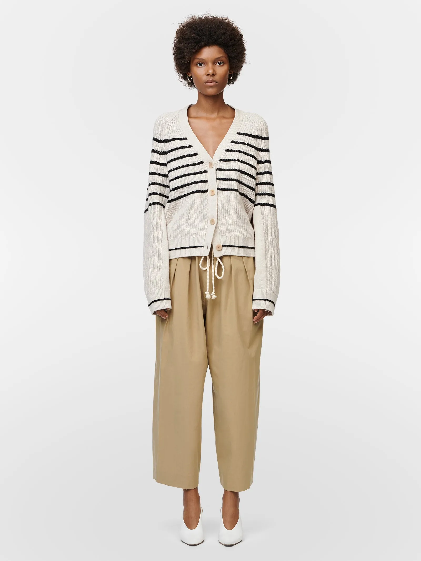 Cocoon Split Sleeve Cardigan in Crema w/ Black Stripe