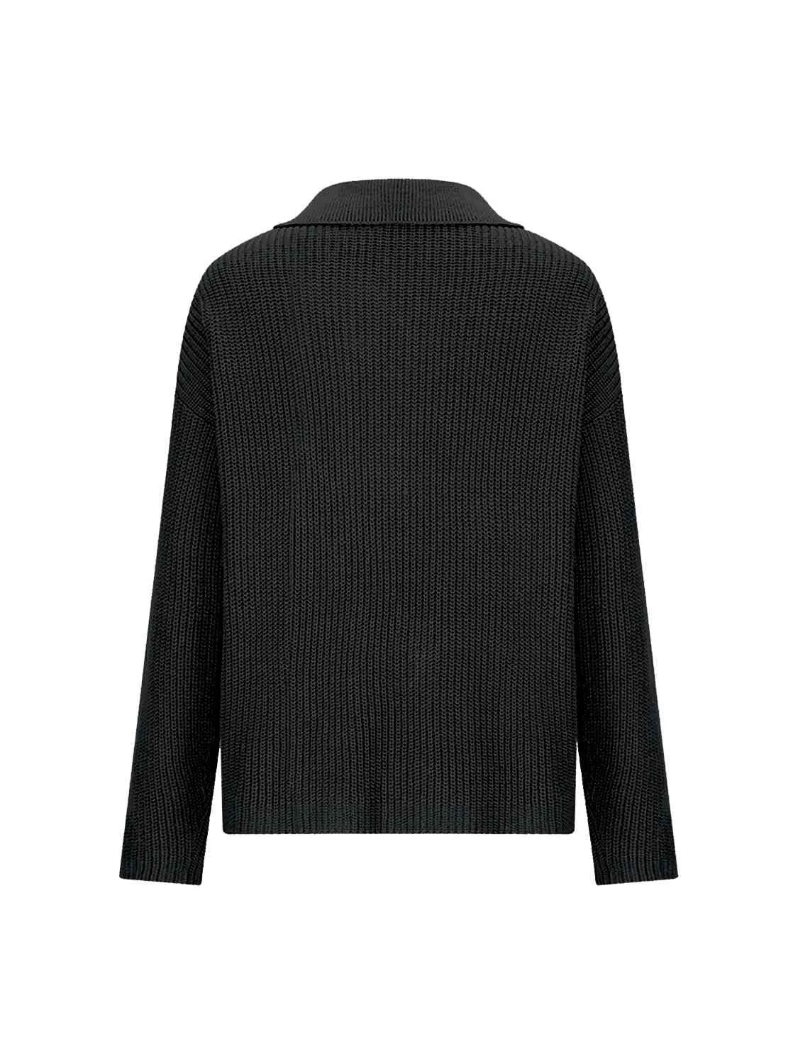 Collared Neck Half Button Knit Top