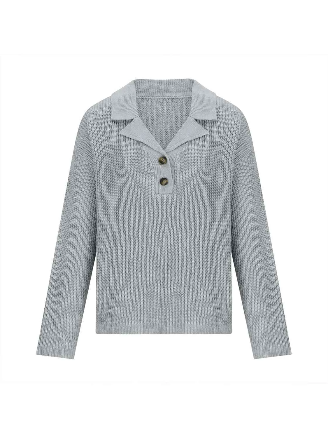 Collared Neck Half Button Knit Top