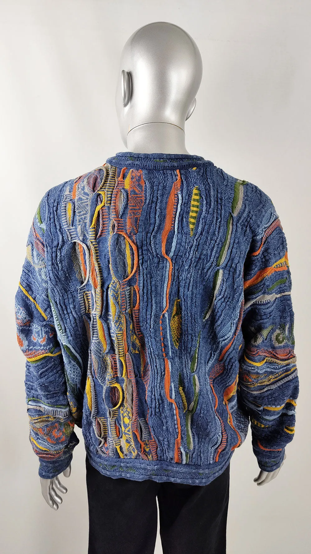 Coogi Vintage Indigo Mens Textured 3D Knit Jumper, 1990s