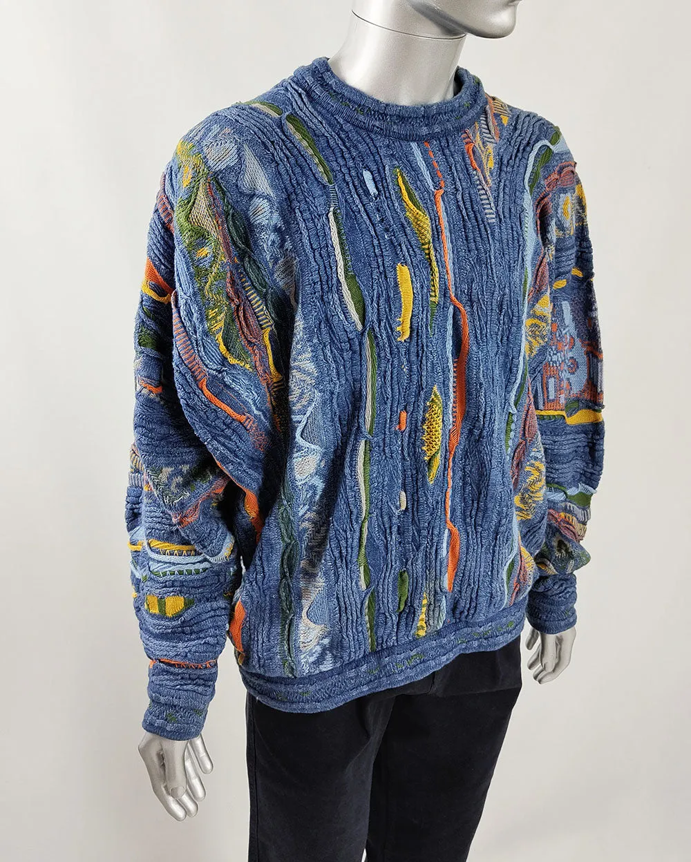 Coogi Vintage Indigo Mens Textured 3D Knit Jumper, 1990s