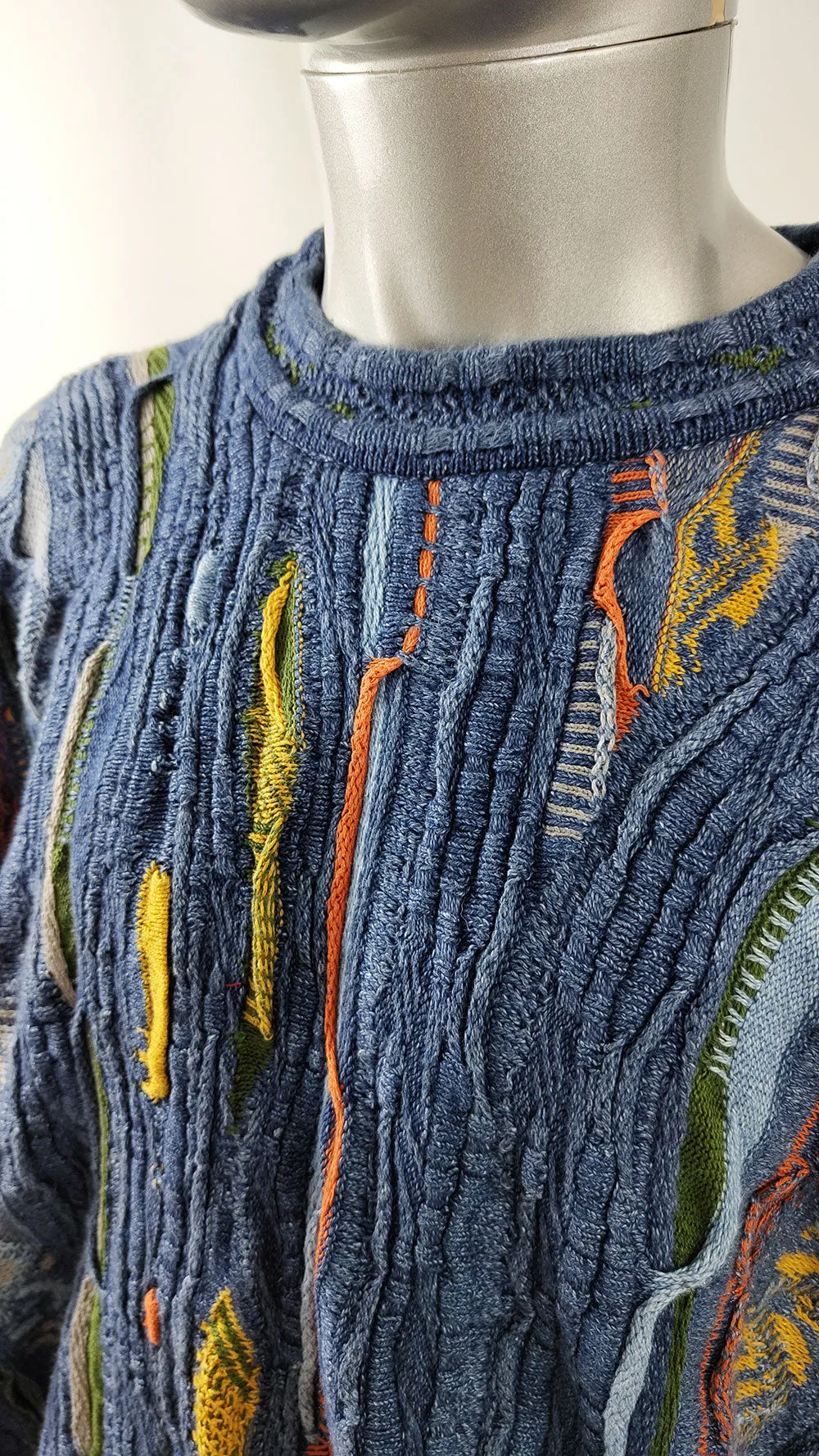 Coogi Vintage Indigo Mens Textured 3D Knit Jumper, 1990s