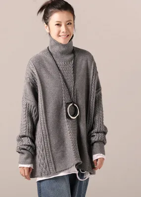 Cozy cotton Sweater outfit Quotes high neck gray Hipster knit top spring cable