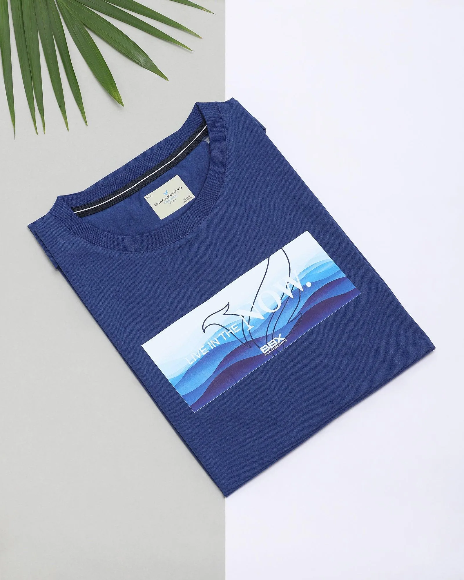 Crew Neck Navy Solid T-Shirt - Celebi