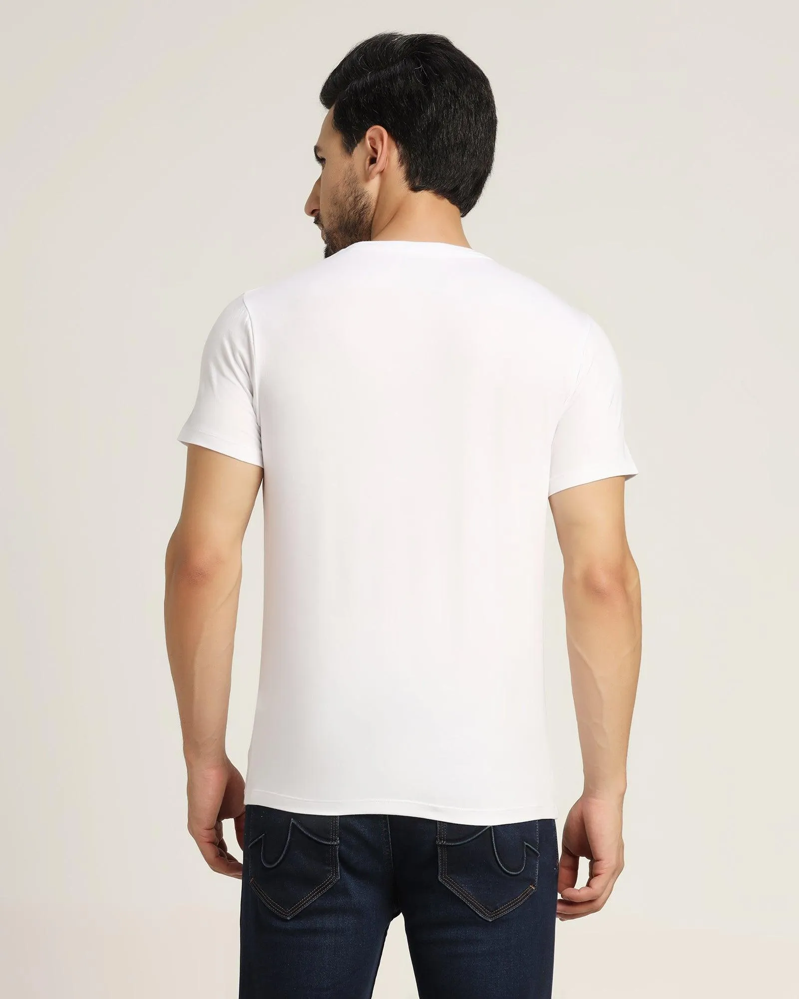 Crew Neck White Solid T-Shirt - Holan