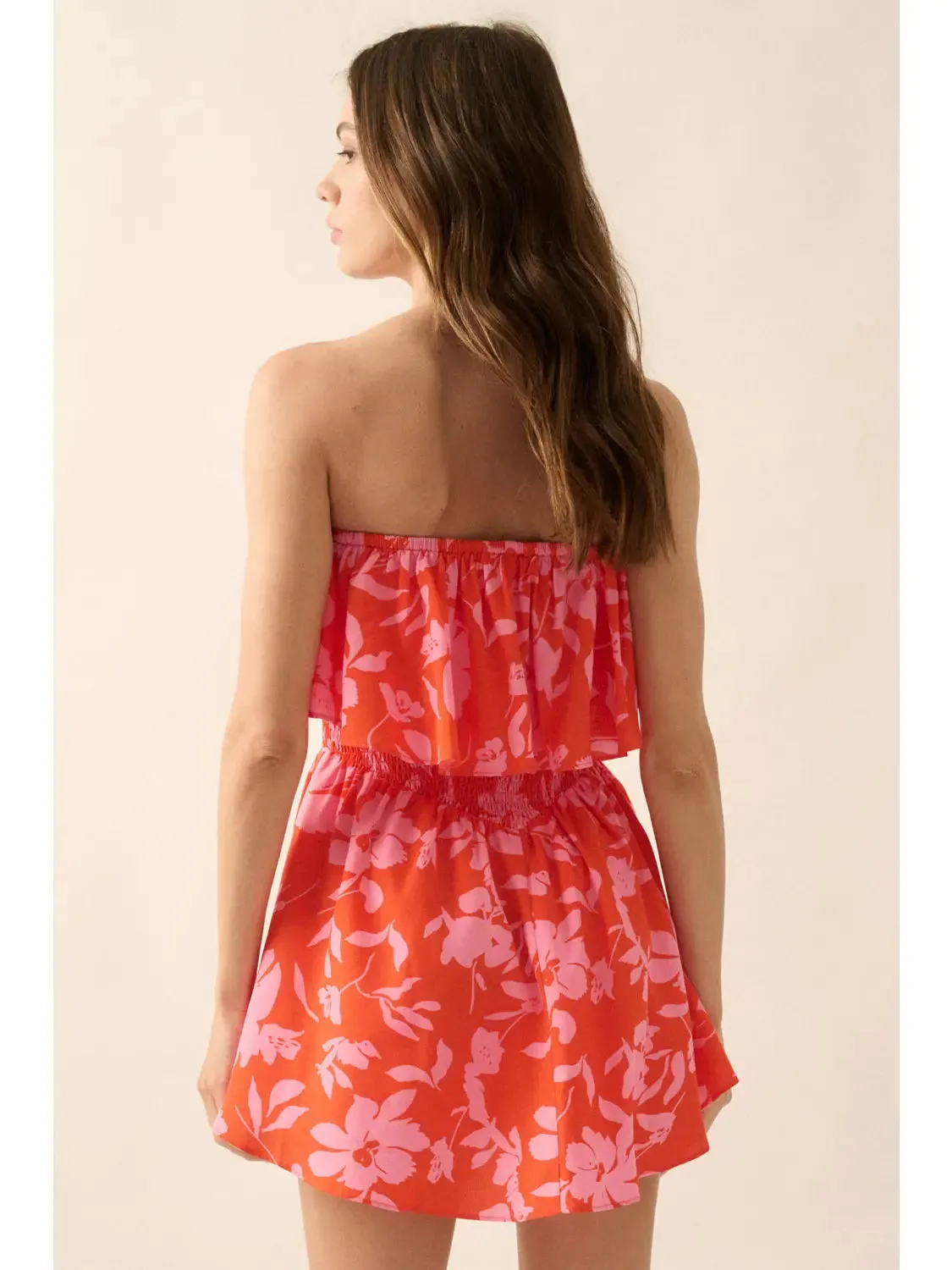 Crimson Bloom Strapless Romper Red