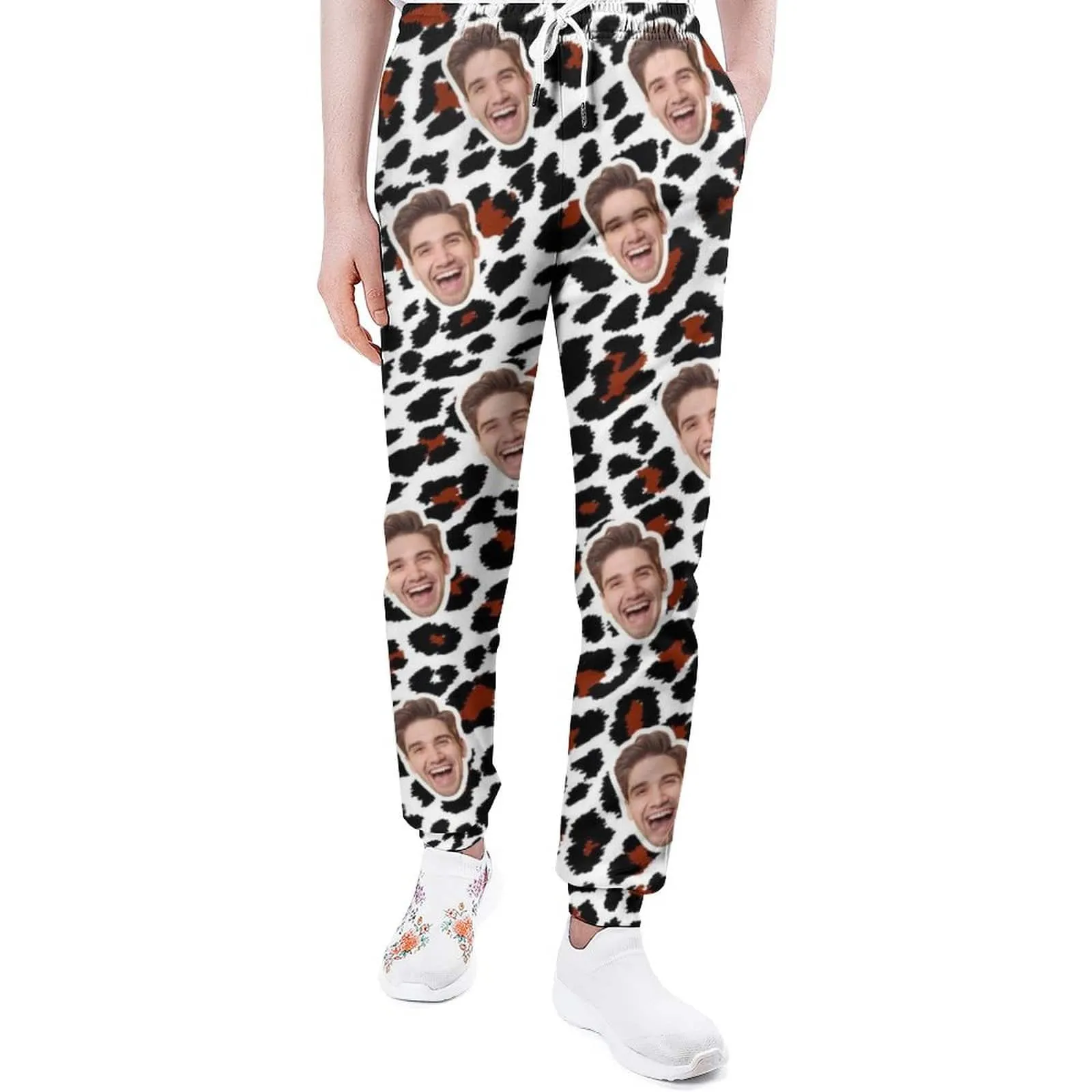 Custom Face Leopard Print Sweatpants Unisex Personalized Closed Bottom Casual Joggers