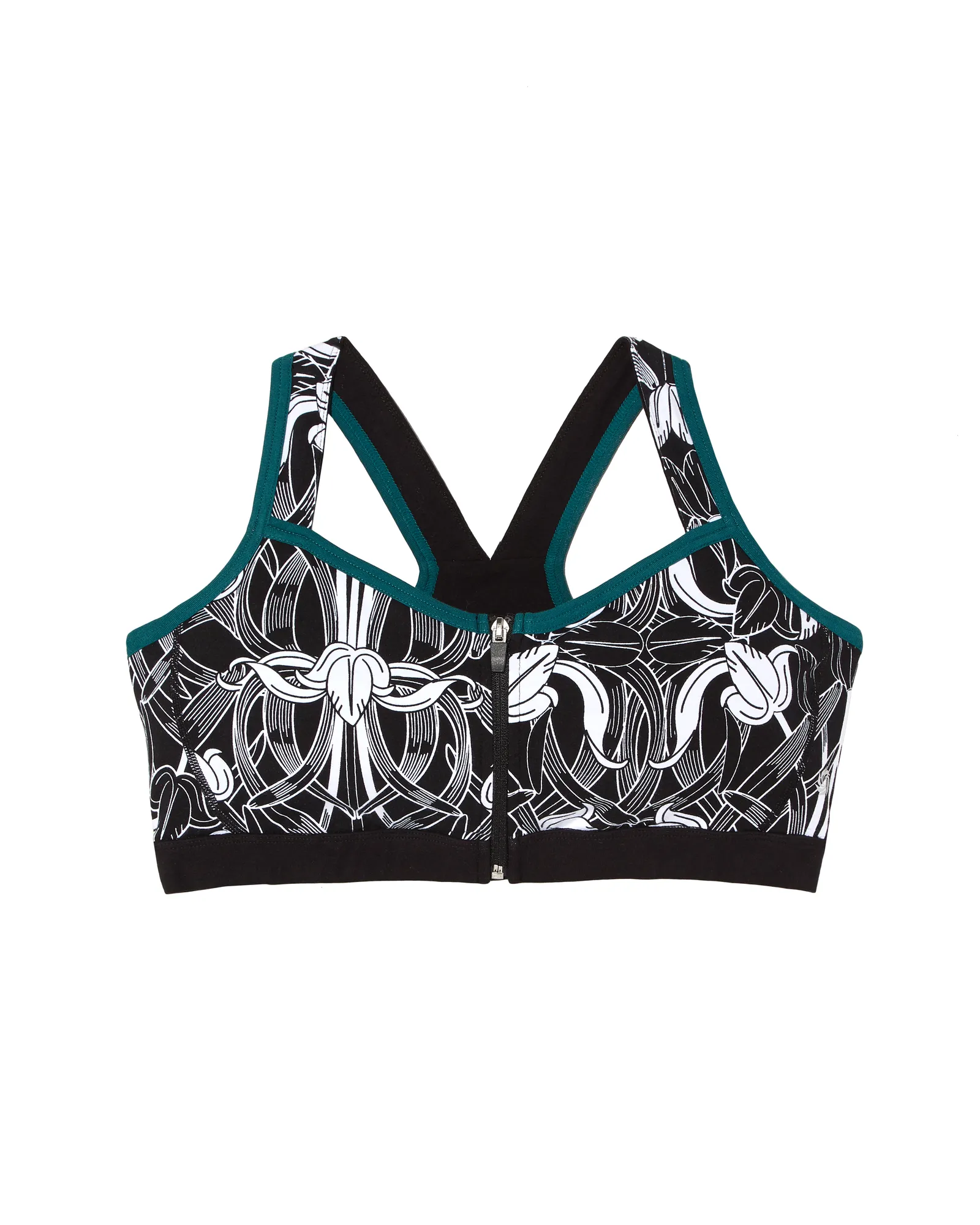 Danube Zip Front Sports Bra | Black / White