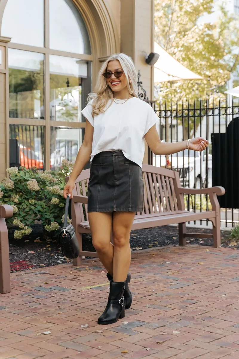 Dark Brown Faux Leather Mini Skirt - FINAL SALE