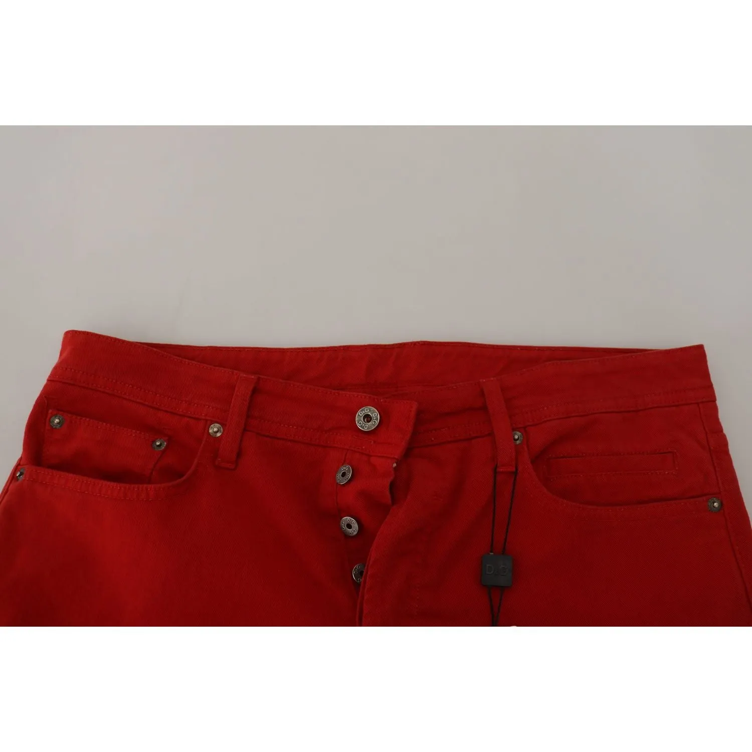 Dolce & Gabbana Chic Red Cotton Denim Pants