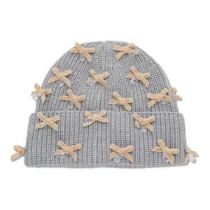 DOVE GREY BOW EMBELLISHED BEANIE