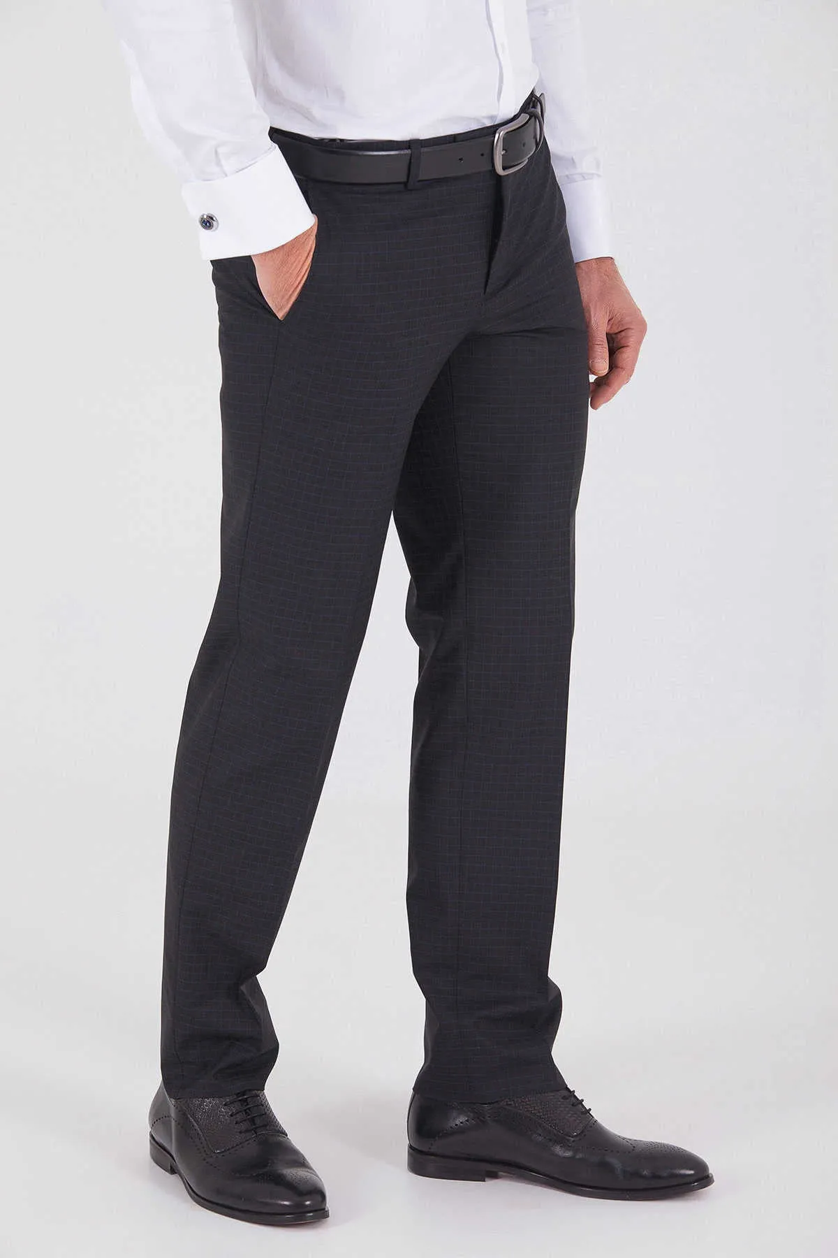 Dynamic Fit Low Waist Windowpane Black Dress Pants