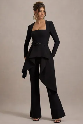 Eminent | Black Square-Neck Flared-Leg Jumpsuit With Draped Waist