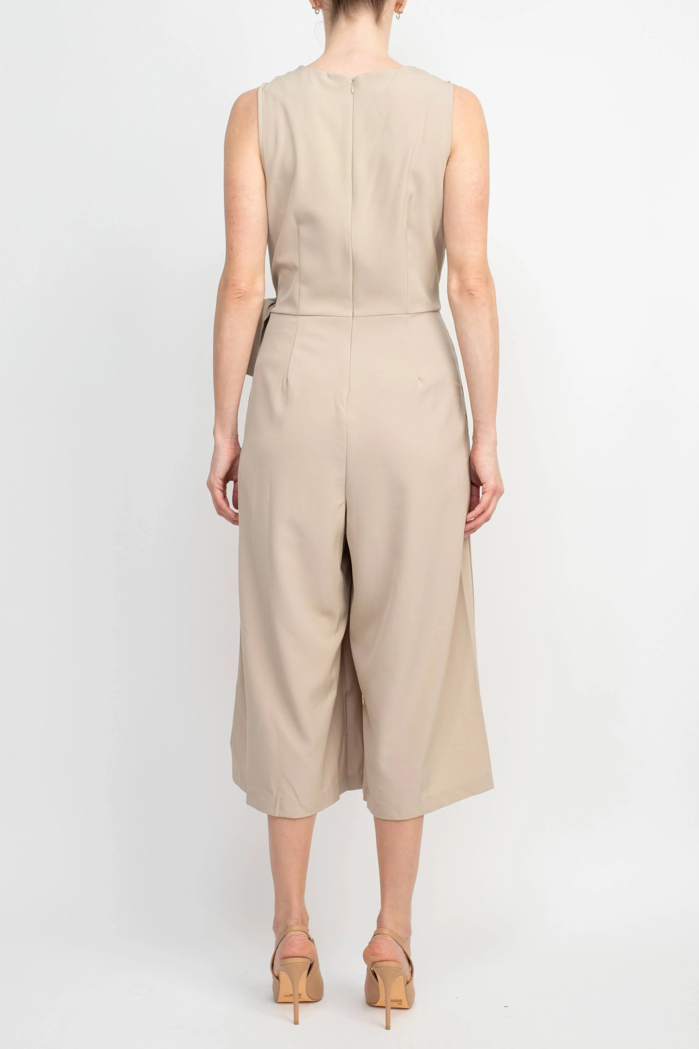 Emma & Michele V-Neck Sleeveless Tie Side Solid Pockets Crepe Jumpsuit