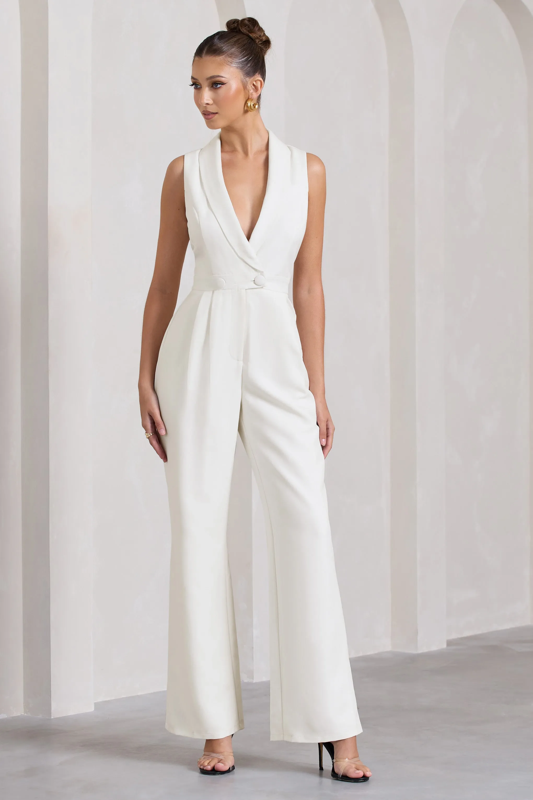 Endure | White Tailored Sleeveless Wide-Leg Jumpsuit