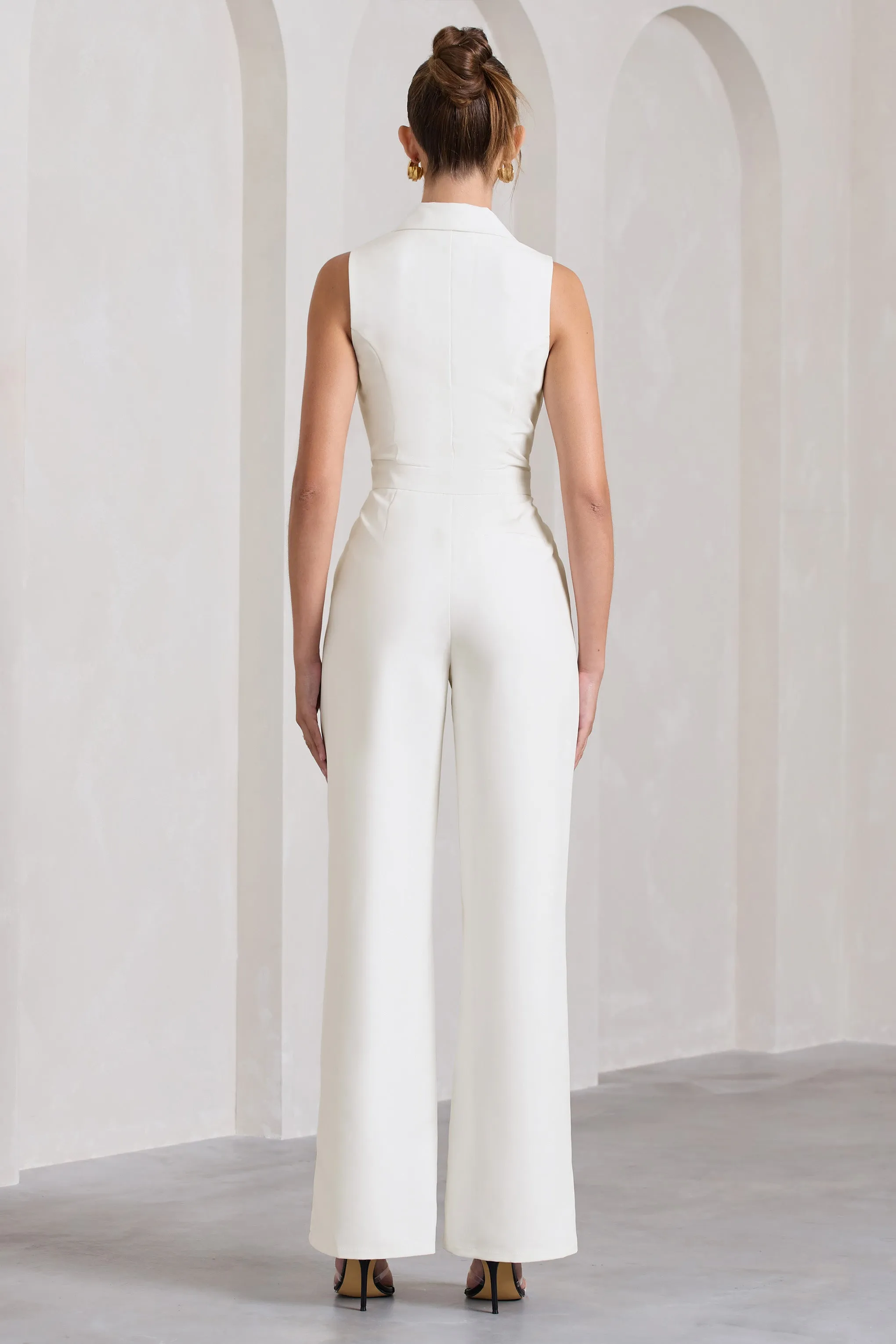 Endure | White Tailored Sleeveless Wide-Leg Jumpsuit